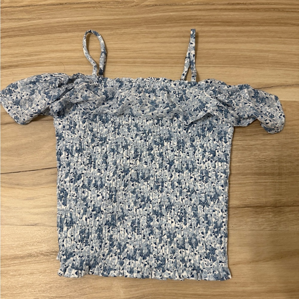 Abercrombie Kids Black and White Smocked Cap Sleeve Blouse